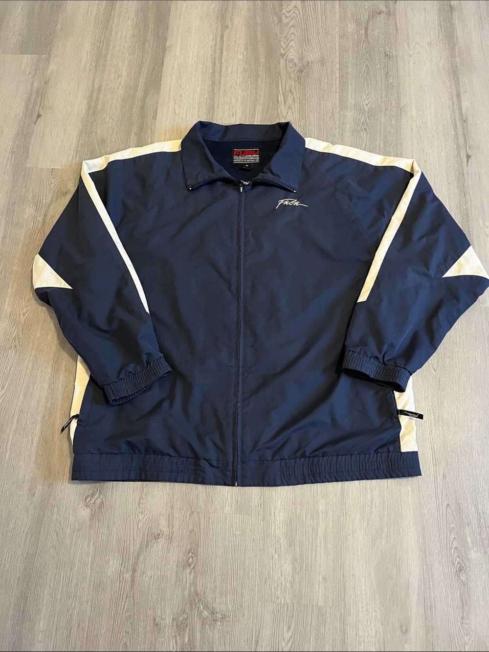 FUBU Navy and White Track Windbreaker Jacket
